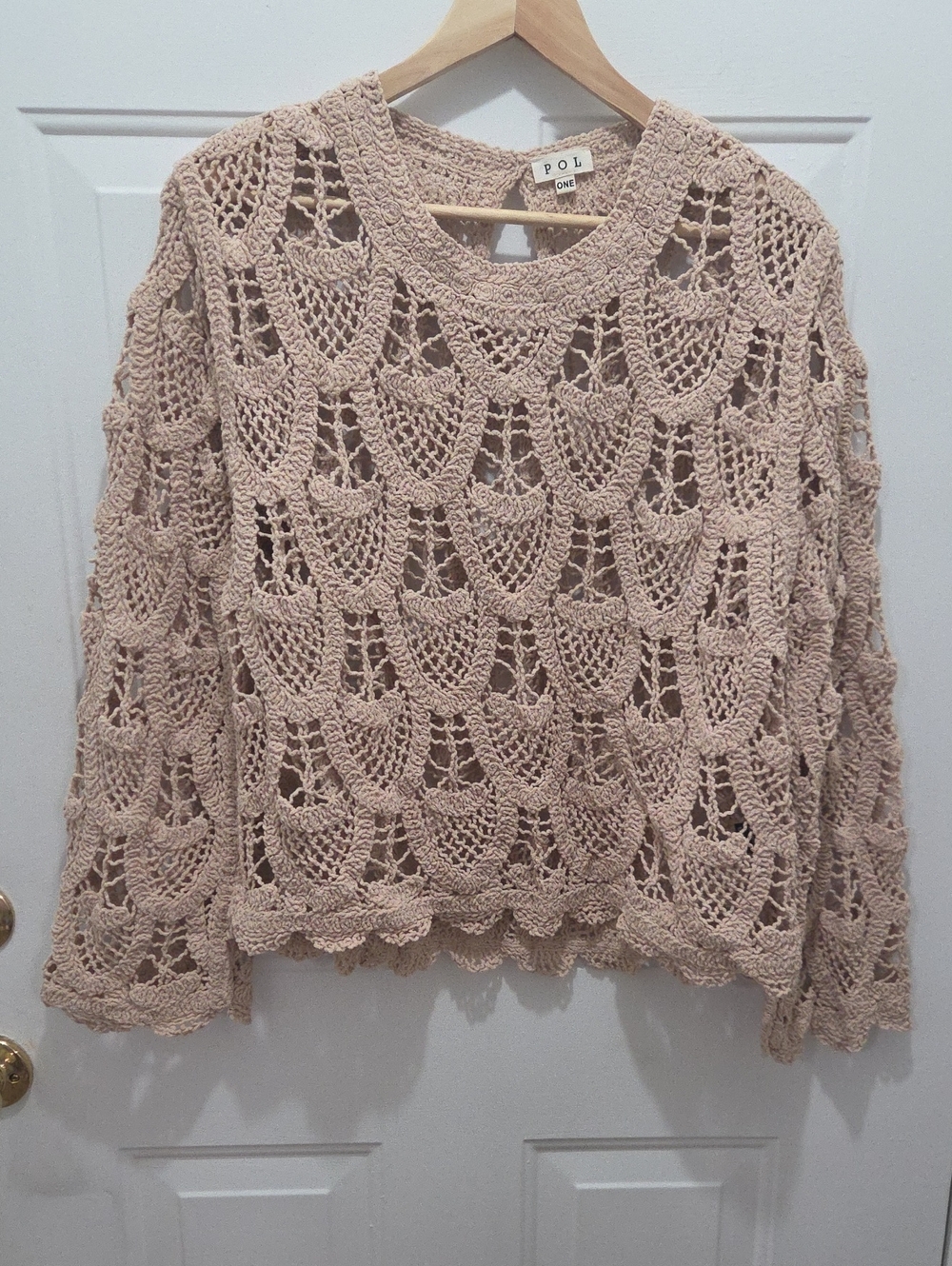 POL Open Crochet Boho Sweater in Beige Size 1